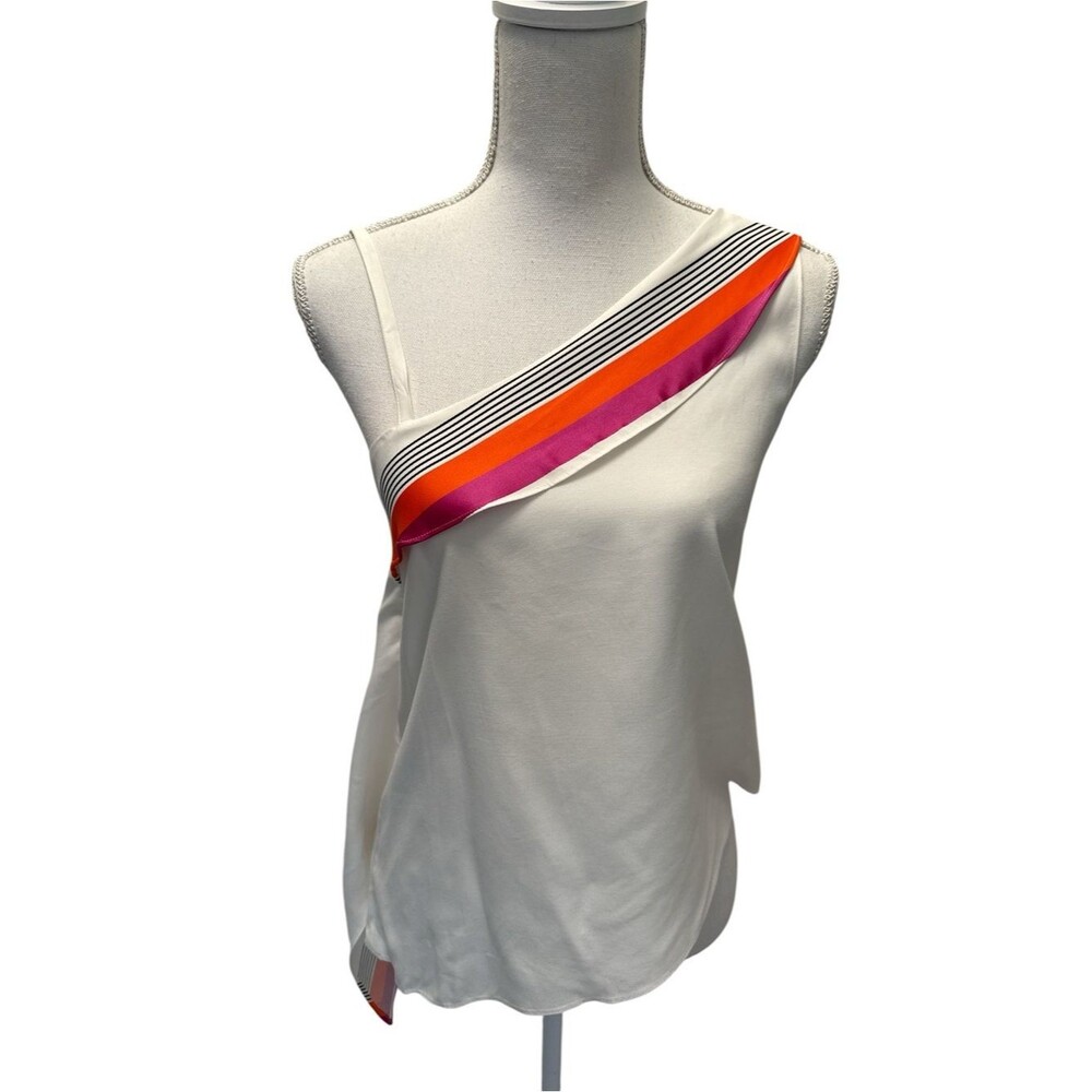 Ramy Brook Asymmetrical One Shoulder White Multi-Color Stripe NWOT XS